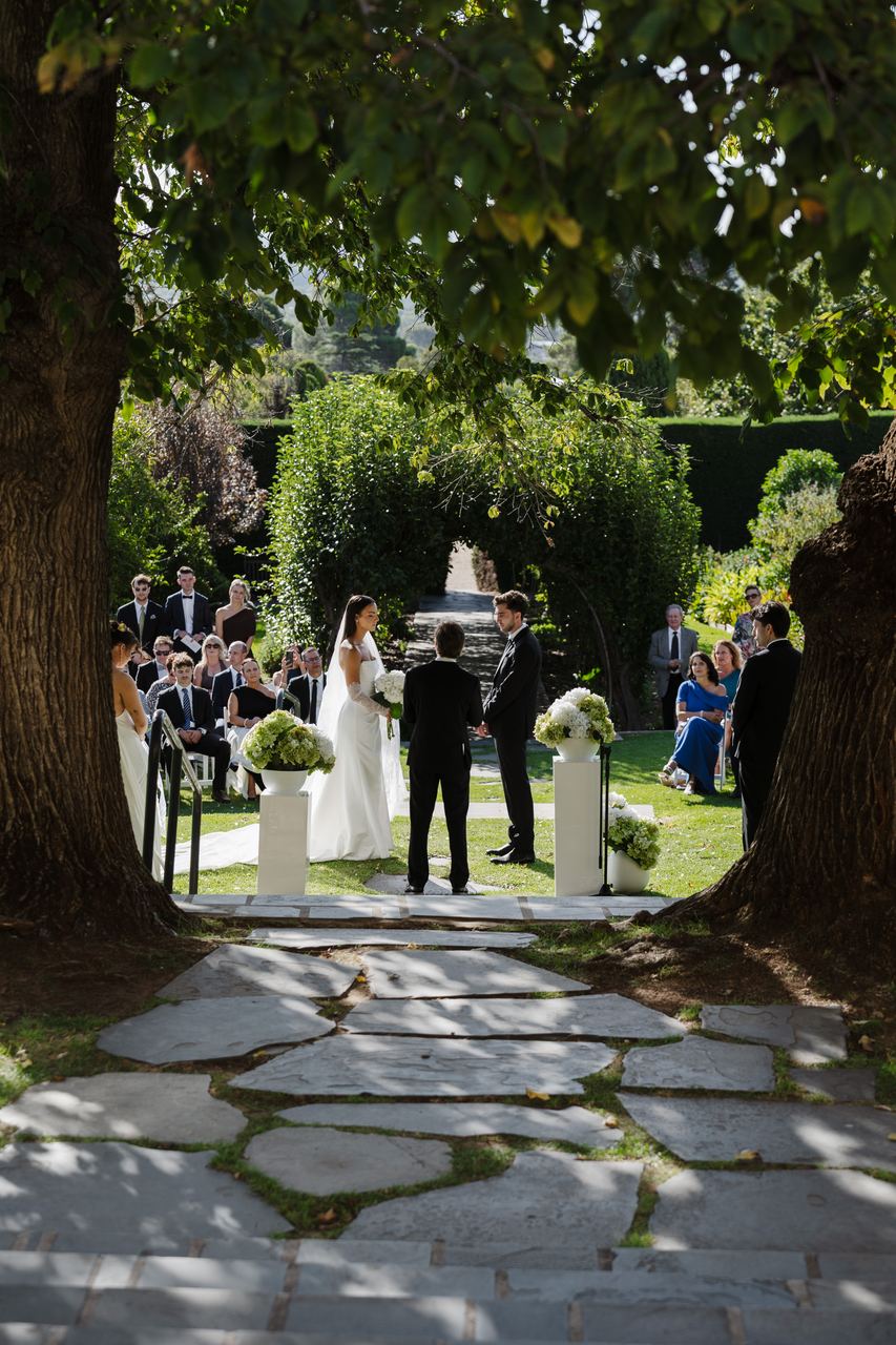 The ceremony framed by two old trees