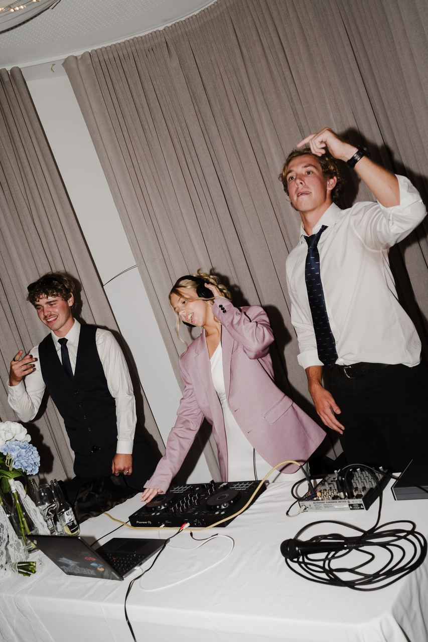 Friends taking over the decks at the reception