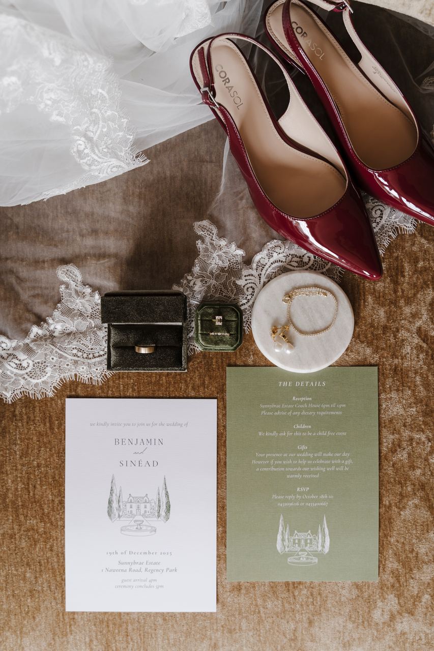Sinead's shoes, rings and invitations