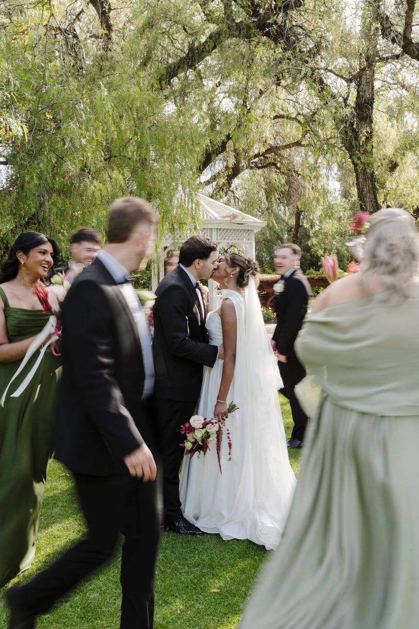Guests congratulating Ben and Sinead after the ceremony