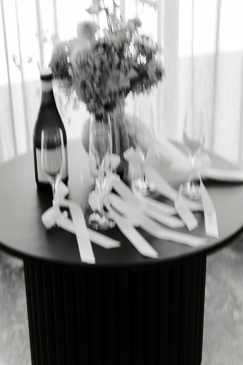 Flowers and champagne waiting on the table