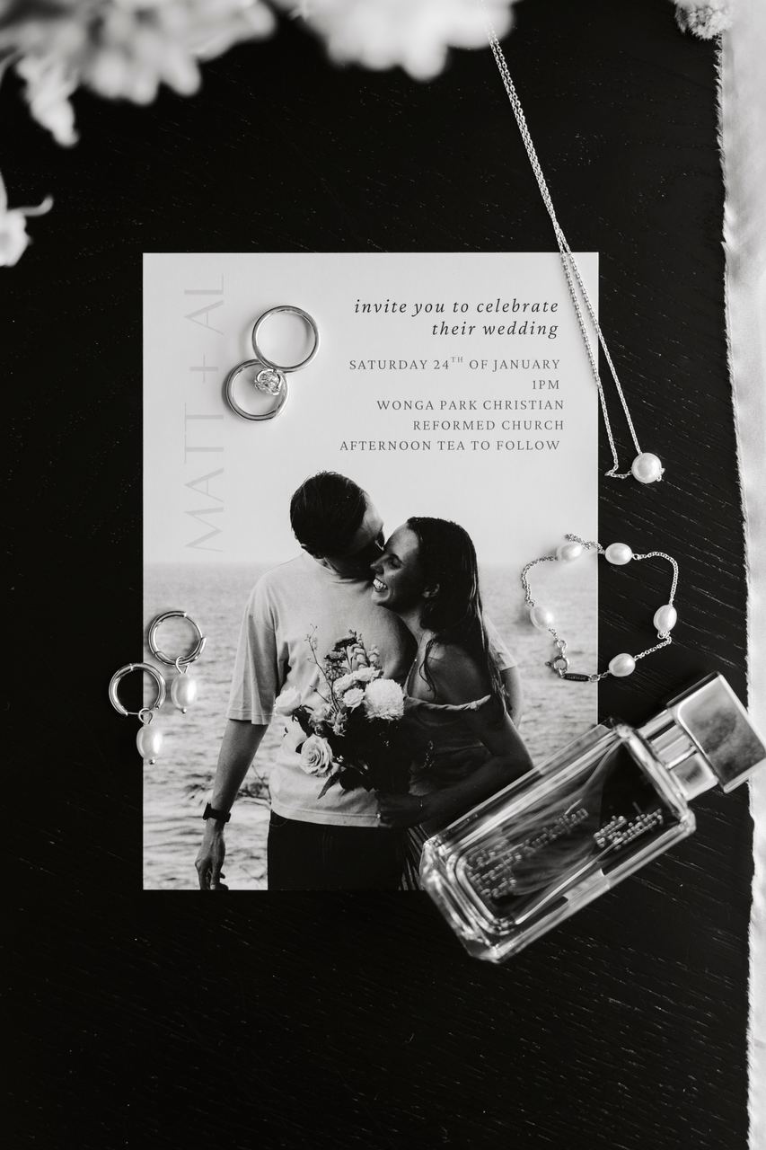 The invitation, rings and perfume