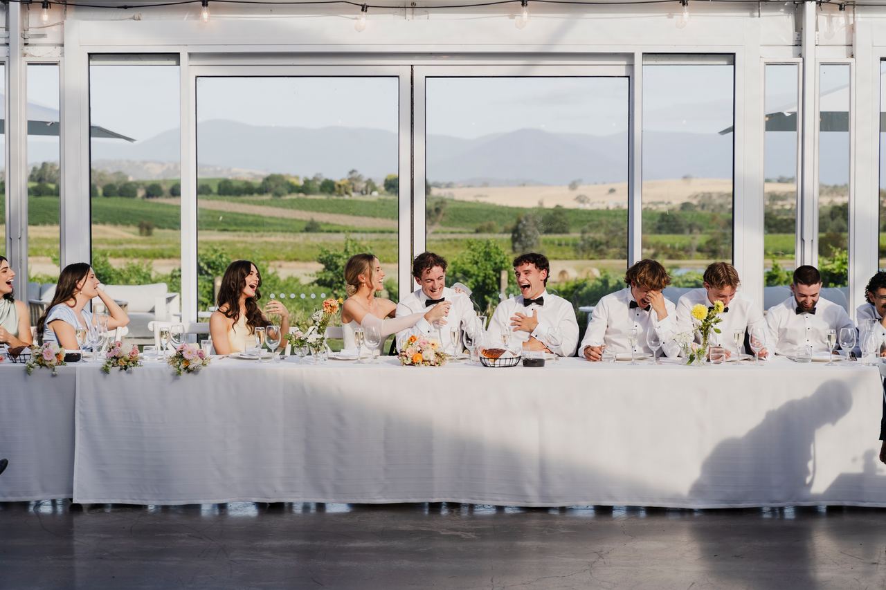 The bridal table looking out over the vineyard